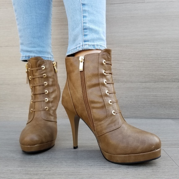 Khaki Platform High Heel Boots Light Fur inside - Picture 6 of 8